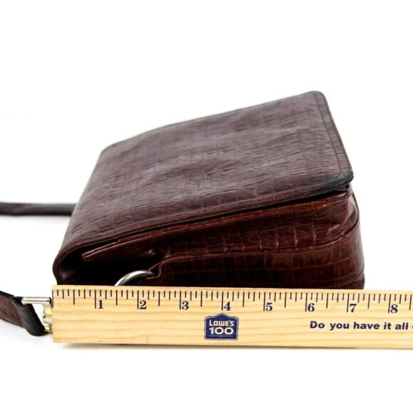 Neiman Marcus BROWN GENUINE LEATHER CROCO PRINT FLAP SHOULDER BAG X-BODY PURSE - Picture 14 of 15